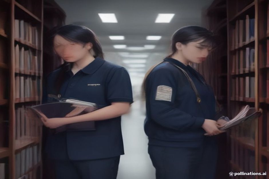 Bookstore retail staff in navy uniforms